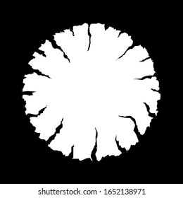 Cracked negative space background. Circle shape with cracks and ragged edges. Black and white border with empty space for text. Halloween stylized abstract frame. Scalable vector illustration in EPS8.