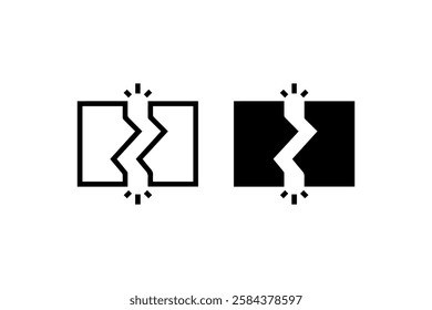 Cracked object icon in outline and solid Vector