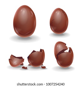 Cracked open eggshell. Easter 3d realistic icons set isolated on white background vector illustration