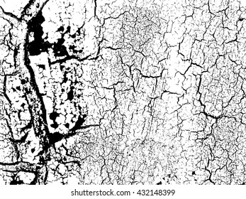 Cracked paint on the wall vector texture overlay. Abstract black and white grunge background
