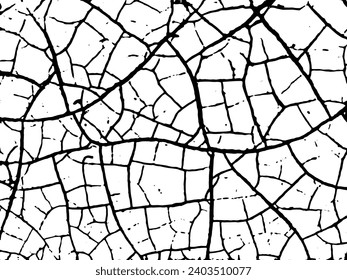 Cracked paint texture. Vector wall background. Grunge wall paint effect pattern. Distressed vector crack texture. Broken surface background. Abstract black and white marble surface print