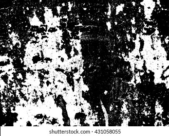 Cracked and peeling paint on the wall vector texture overlay. Abstract black and white grunge background