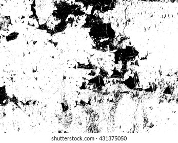 Cracked and peeling paint on the wall vector texture overlay. Abstract black and white grunge background