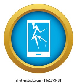 Cracked phone icon blue vector isolated on white background for any design