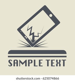 Cracked phone or tablet flat icon or sign, vector illustration