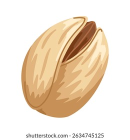 Cracked pistachio nut with visible core. Flat hand drawn vector food illustration. For snack branding, packaging, digital design, menus, app icons, stickers