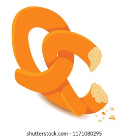 Cracked pretzel icon. Isometric of cracked pretzel vector icon for web design isolated on white background