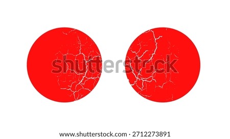 Cracked Red Circle Abstract Texture on White Background