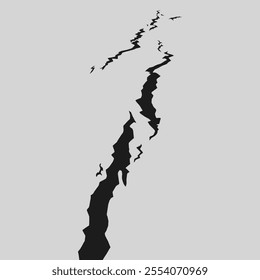 Cracked road surface. Earthquake disaster. Split and damaged ground. Rift graphic.