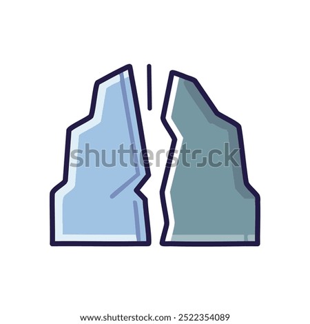Cracked rock. Two rock formations broken apart, symbolizing separation, division, or the impact of nature.
