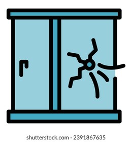 Cracked school window icon outline vector. School violence. Child abuse color flat