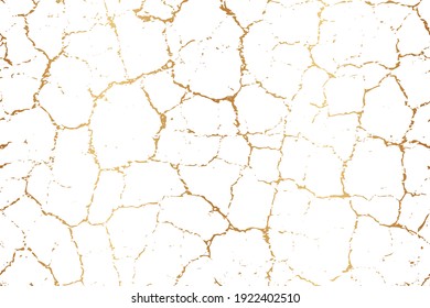 Cracked seamless pattern. Marble gold cracks. Crack texture. Repeated golden background. Repeating crackle design for wallpaper, gift wrapper, wrapping paper, template, invitation, print. Vector