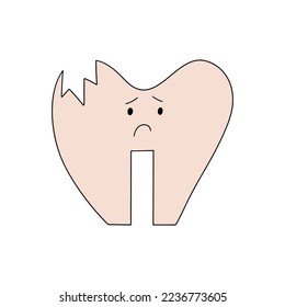 Perro enfermo roto con cara triste. Ilustración vectorial para odontología, medicina