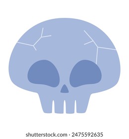 Cracked skull in flat style. Halloween design element.