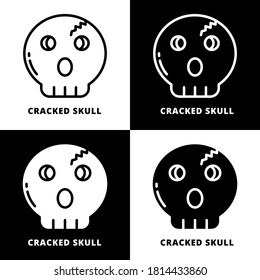 Cracked Skull Halloween Icon Line Style. Skull Horror Vector Illustration. Ghost Cartoon Symbol Icon Glyph