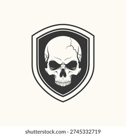 Cracked Skull and Shield Emblem Logo Design
