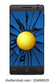 Cracked smart phone handball  on a white background. Vector illustration.