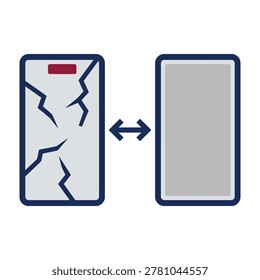 Cracked smartphone screen versus intact one, repair concept, before and after