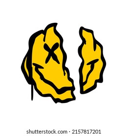 Cracked Smile Patch Streetwear, Urban Design Patch Cream, Yellow and Black Color Patch Commercial Use