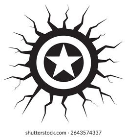 Cracked Star Emblem Vector – Hero Style Badge with Explosion Crack Effect in Black Silhouette