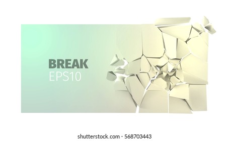 Cracked stone banner. Isolated wall destruction background