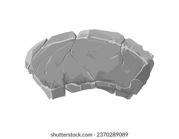 Cracked stone sign board. Solid rock arch banner cartoon vector illustration. Game ui element isolated on white background.