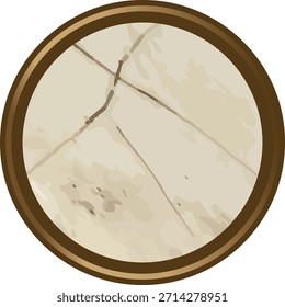 Superficie de piedra agrietada dentro de un marco redondo, que muestra líneas de fisura y grano áspero. Símbolo de edad, fuerza, durabilidad y superficie resistente para el fondo o la etiqueta. Ilustración vectorial de dibujos animados.