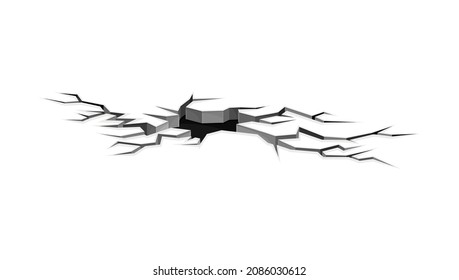Cracked surface crack with hole, destruction effect, crevices from disaster vector illustration