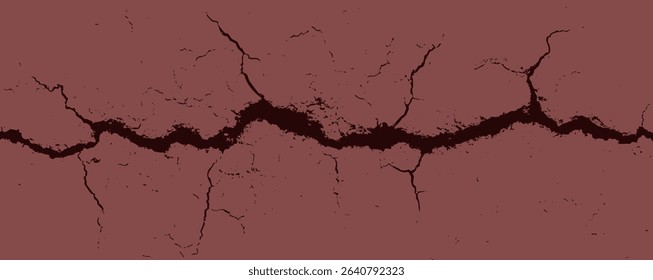 A cracked surface displays intricate lines and fissures, showcasing a rustic reddish brown palette with dark crevices emphasizing erosion and natural aging. Grange overlay bg 