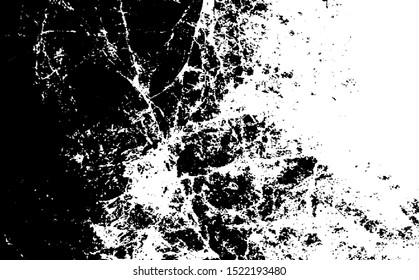 Cracked Surface Grunge Texture Vector. Uneven Overlay. Distressed Grungy Effect. Vector Illustration.Black Isolated on White Background. EPS 10.