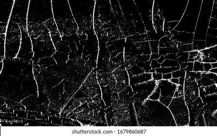 Cracked Surface Grunge Texture Vector. Uneven Overlay. Distressed Grungy Effect. Vector Illustration.Black Isolated on White Background. EPS 10.