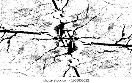 Cracked Surface Grunge Texture Vector. Uneven Overlay. Distressed Grungy Effect. Vector Illustration.Black Isolated on White Background. EPS 10.