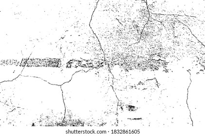 Cracked Surface Grunge Texture Vector. Uneven Overlay. Distressed Grungy Effect. Vector Illustration.Black Isolated on White Background. EPS 10.