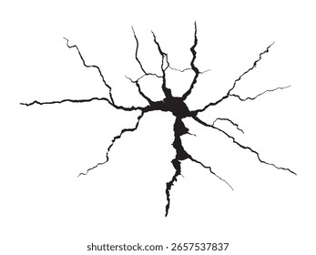 Risse Oberfläche Loch beschädigt Illustration mit Wand und Boden Riss Textur in schwarz Silhouette Design Element Hintergrund abstraktes Muster Detail visuellen Effekt