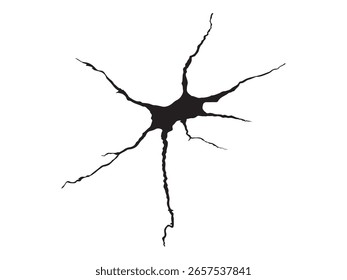 Furo de superfície rachado ilustração danificada com parede e textura de rachadura de chão em silhueta preta elemento de design plano de fundo abstrato detalhe padrão efeito visual