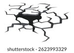 Cracked surface revealing a hole, breaking apart and fracturing, symbolizing themes of destruction, damage, and vulnerability while showcasing the impact of stress and pressure