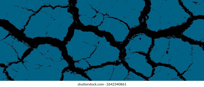 A superfície rachada em diferentes tons de azul evoca os graves efeitos da seca e da degradação do solo encontradas em regiões áridas, simbolizando os desafios ambientais enfrentados em todo o mundo.
