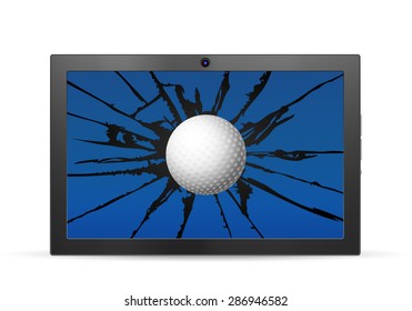 Cracked tablet golf  on a white background. Vector illustration.