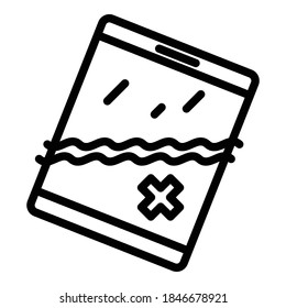 Cracked tablet icon. Outline cracked tablet vector icon for web design isolated on white background