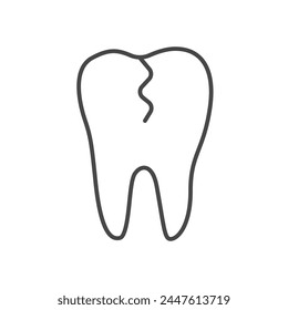 cracked teeth icon outline. Thin linear broken tooth