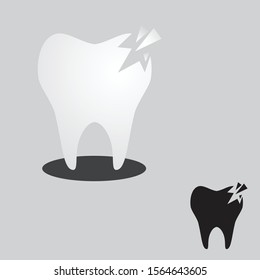 Cracked tooth flat icon for dental care. Cracked tooth for element design. Vector illustration EPS.8 EPS.10