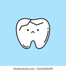 Icono plano dental agrietado, Dental y medicina, gráficos vectoriales, un patrón sólido colorido. Dientes, caries, rotos, crack. Cartel, afiche para imprimir. Infografía en odontología