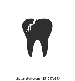 Cracked tooth flat icon. Isolated on white background. 