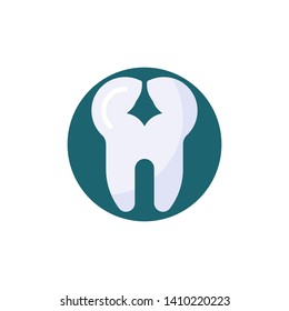 Cracked Tooth flat icon. Round colorful button, Tooth with Caries circular vector sign. Flat style design