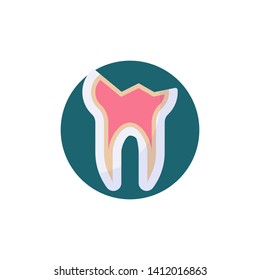 Cracked tooth flat icon. Round colorful button, Decayed teeth circular vector sign. Chipped tooth broke flat style design