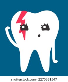 Cracked tooth in flat style. Sad fictional character.