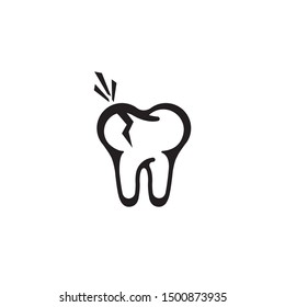 Cracked tooth flat vector icon 