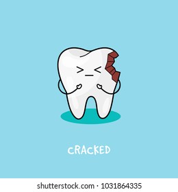 Cracked Tooth Icon. Cute Tooth Character. Dental Personage Vector Illustration. Illustration For Children Dentistry. Oral Hygiene, Teeth Cleaning. 