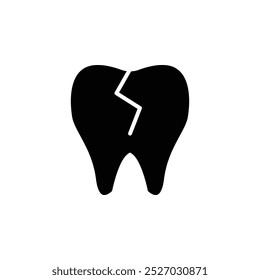 Icono de diente agrietado. Esmalte dañado, dientes adoloridos. Cuidado dental, odontología, concepto de salud dental.