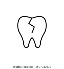 Icono de diente agrietado. Esmalte dañado, dientes adoloridos. Cuidado dental, odontología, concepto de salud dental.